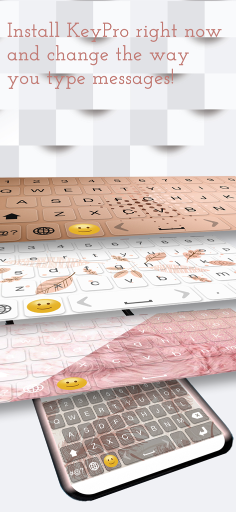 KeyPro – Keyboard Themes Fonts - Una variedad de temas de teclado elegantes para iPhone, incluyendo patrones de brillo rosa de oro rosa y hojas