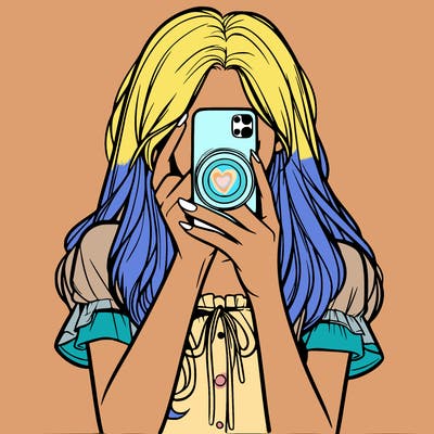 a realistic girl holding her phone taking pictures