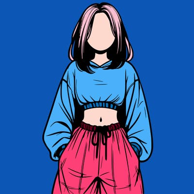 realistic girl faceless with baggy pants and a crop top