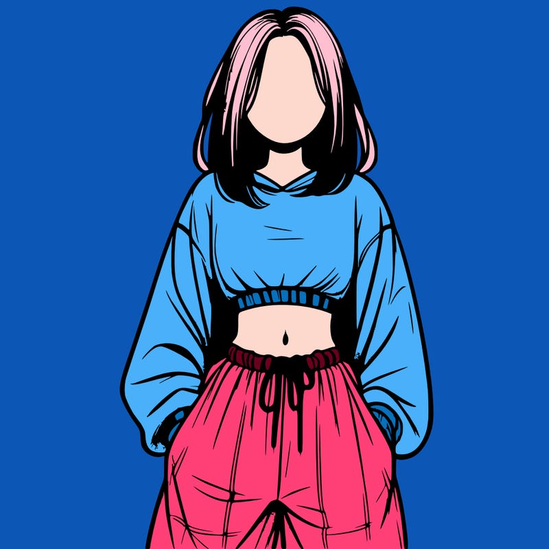 realistic girl faceless with baggy pants and a crop top