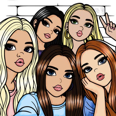 group of teen girls friends y2k up close in a selfie