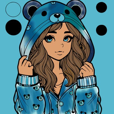 realistic girl in a animal pjs hoodie