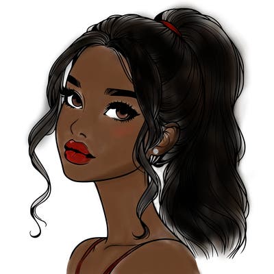 realistic girl with a ponytail on her hair and lips