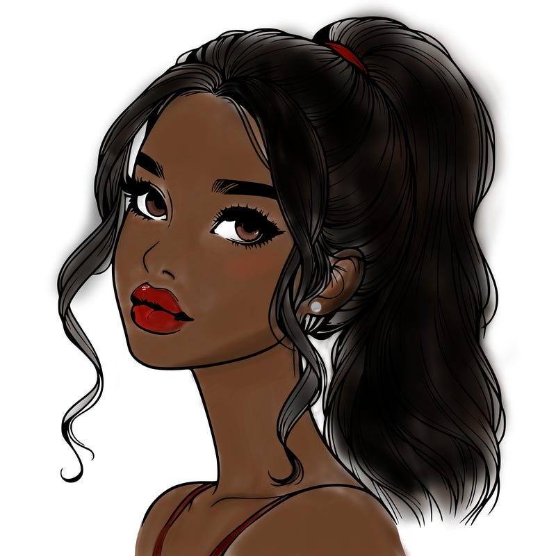 realistic girl with a ponytail on her hair and lips