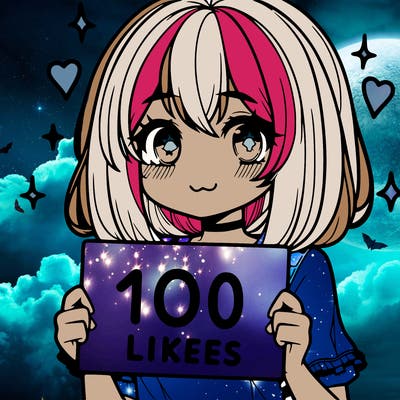 anima girl holding a 100 likes sign in her hand