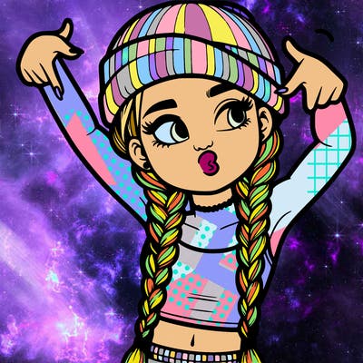 realistic teenage girl with braids and a beanie and crop top doing 🫶🏼