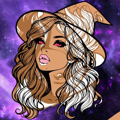 realistic witch girl with wavy hair and lips