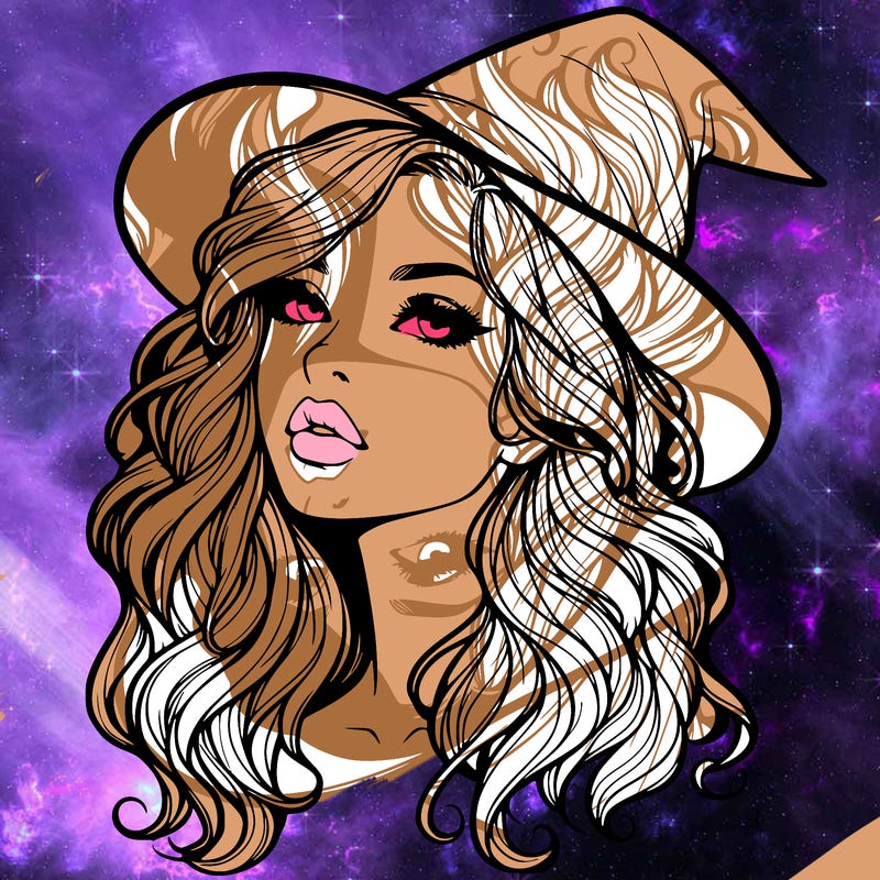 realistic witch girl with wavy hair and lips