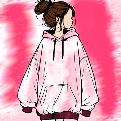 realistic girl with a oversized sweatshirt on and a bun