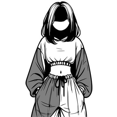 realistic girl faceless with baggy pants and a crop top