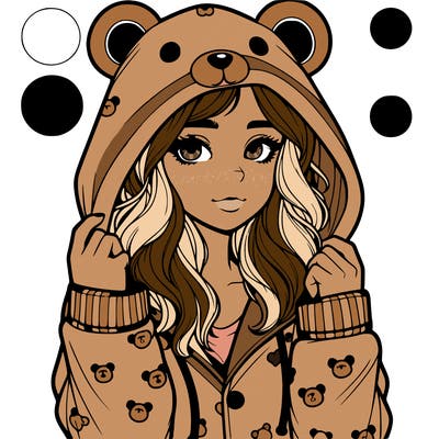realistic girl in a animal pjs hoodie