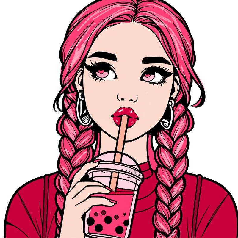 realistic girl with braided hair drinking boba