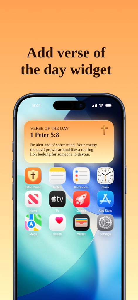 Bible Pause app Verse of the Day widget on an iPhone home screen