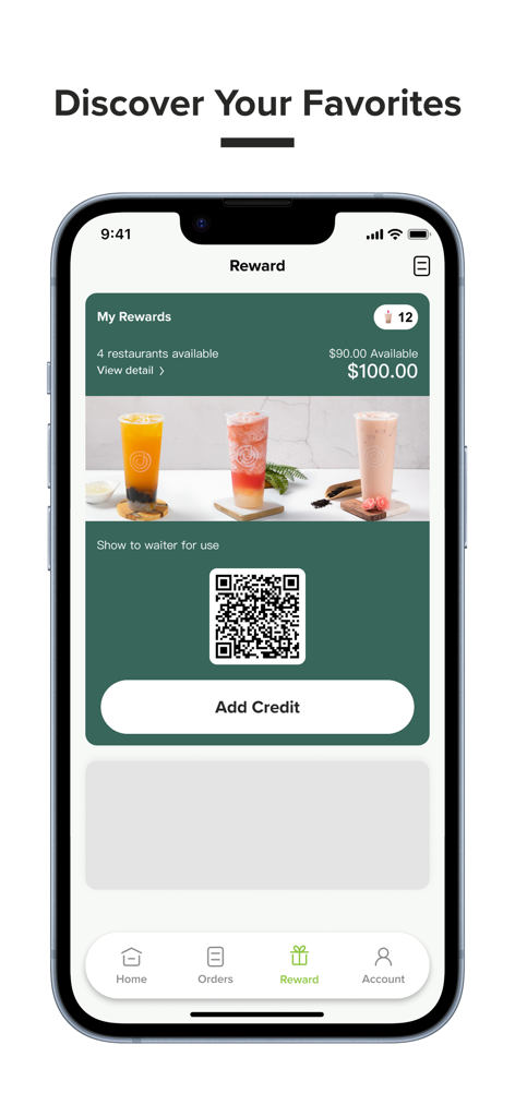Jooy Tea Shoppe - Jooy Tea Shoppe mobile app rewards screen showing account balance and payment QR code