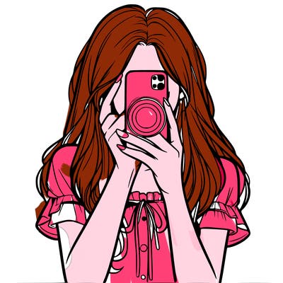 a realistic girl holding her phone taking pictures