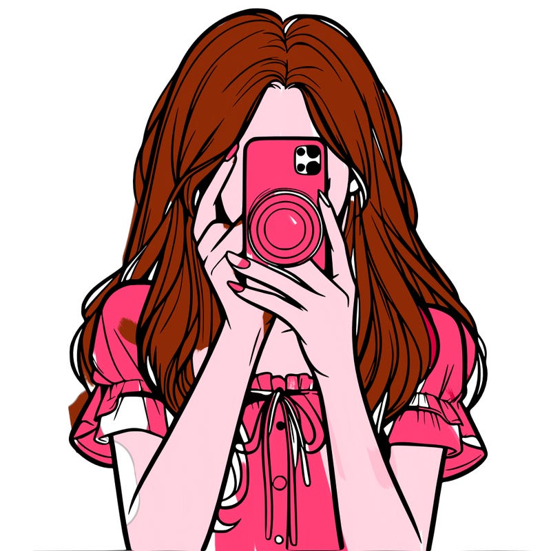 a realistic girl holding her phone taking pictures