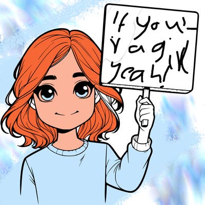 realistic girl holding up a sign