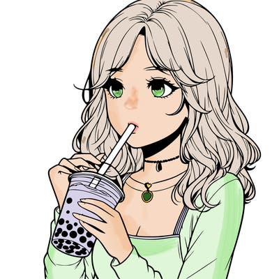 realistic girl drinking boba tea