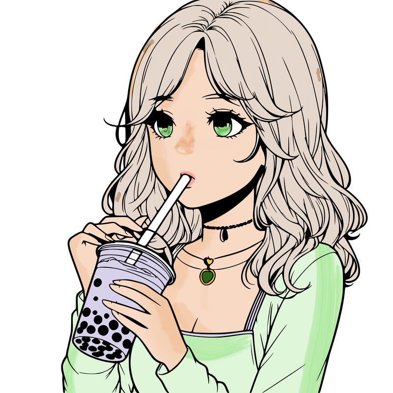 realistic girl drinking boba tea