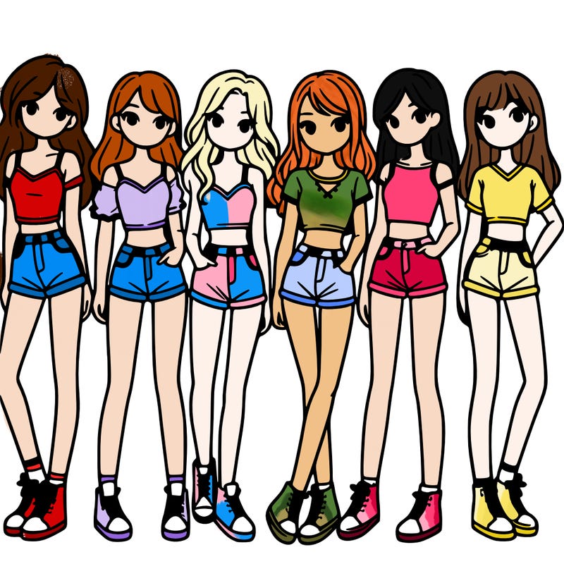 a group of girls wearing crop tops and shorts