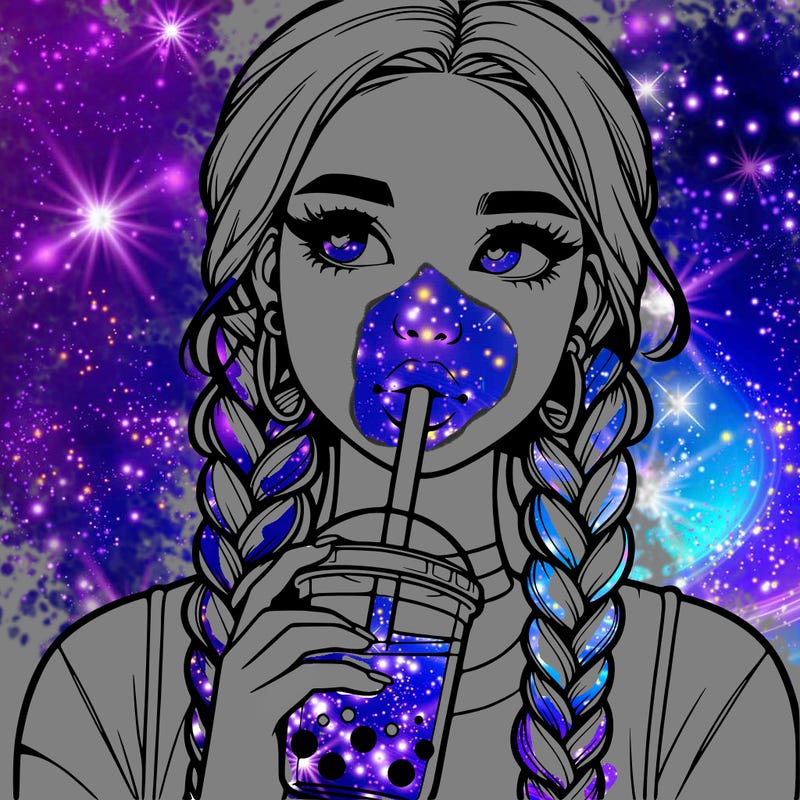 realistic girl with braided hair drinking boba