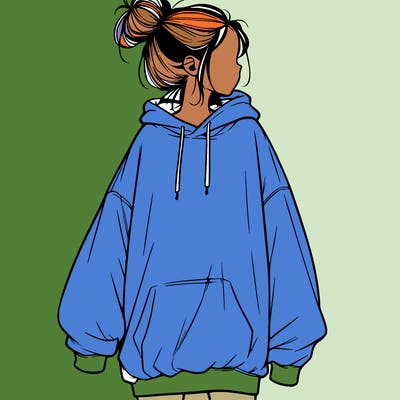 realistic girl with a oversized sweatshirt on and a bun