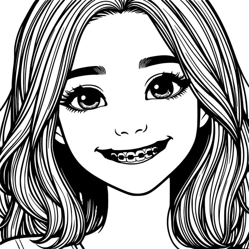 a girl with braces smiling with freckles realistic