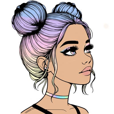 realistic girl with buns on the top of her head