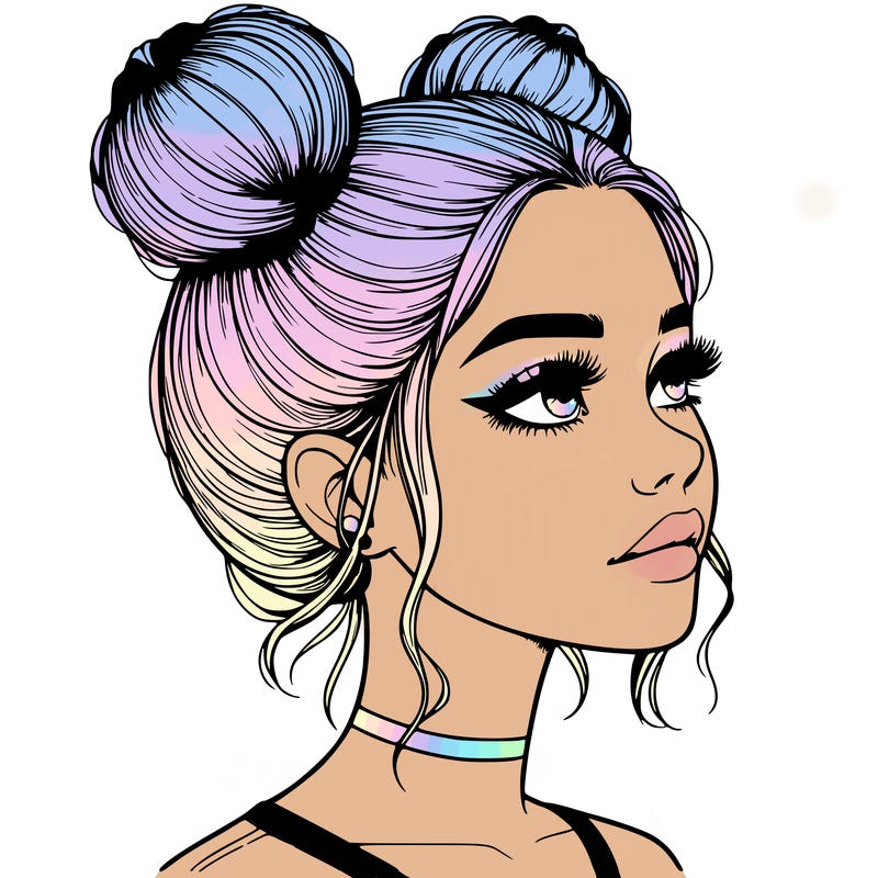 realistic girl with buns on the top of her head