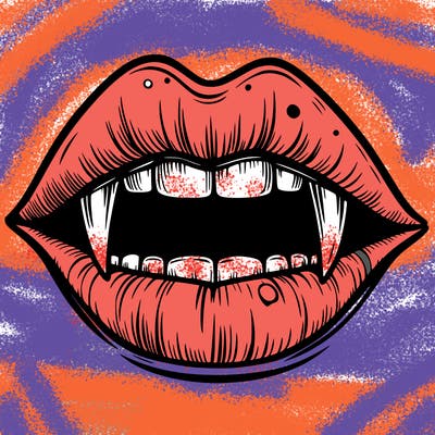 lips with vampire teeth