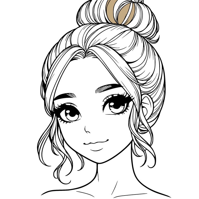 realistic pretty girl with hair in bun