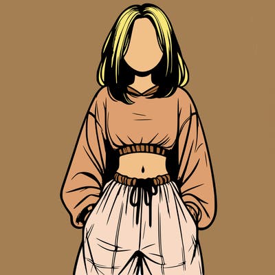 realistic girl faceless with baggy pants and a crop top