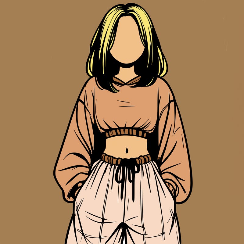 realistic girl faceless with baggy pants and a crop top