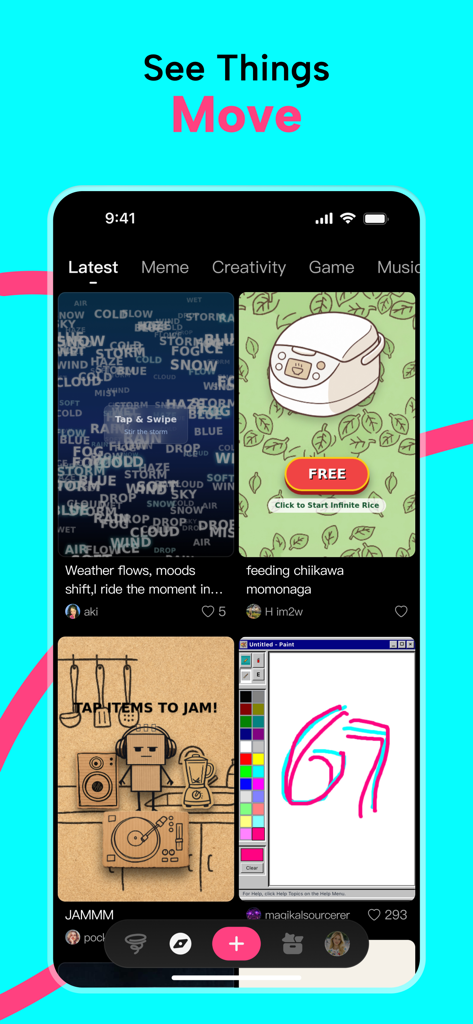 Feed de descubrimiento de la aplicación Loopit mostrando varios contenidos jugables interactivos creados por usuarios.