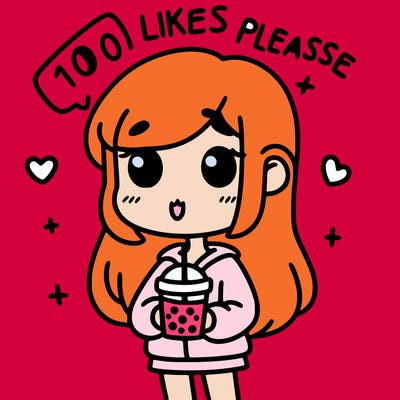 girl holding boba while saying 100 likes please