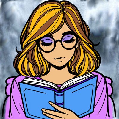 girl reading with glasses realistic