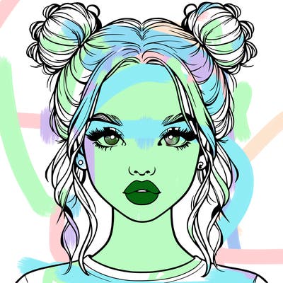 realistic girl with two buns in hair and lips