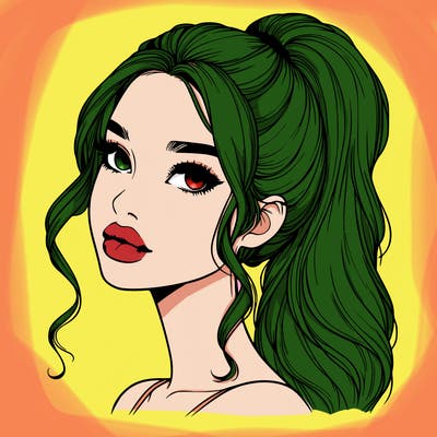 realistic girl with a ponytail on her hair and lips