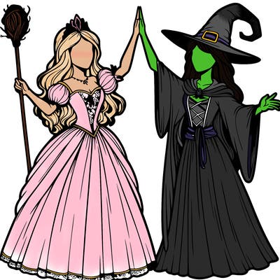 detailed realistic split of a princess and a witch