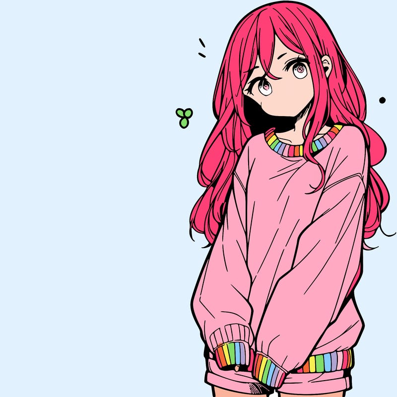 manga teen girl  in a sweater and baggy pants