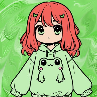 girl wearing frogging sweatshirt
