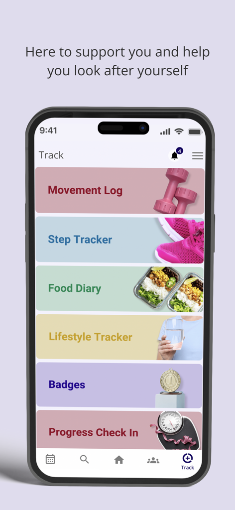 JEFF Fitness - JEFF Fitness app dashboard showing tracking features for movement food diary and lifestyle progress