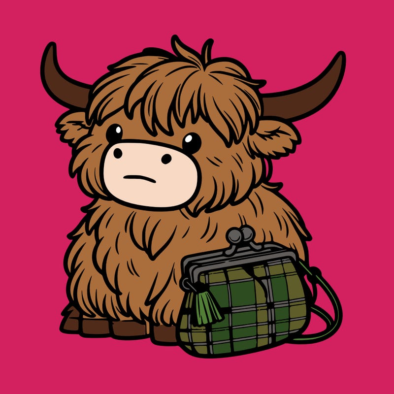 highland cow in a purse