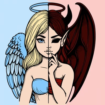 realistic angel half demon