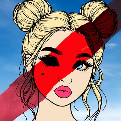 realistic girl with two buns on her hair and lips