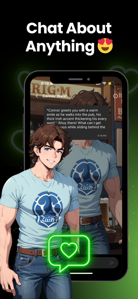 Luvr AI: Create AI Scenarios - A mobile screenshot of Luvr AI app showing a chat interface with an anime character for interactive roleplay.