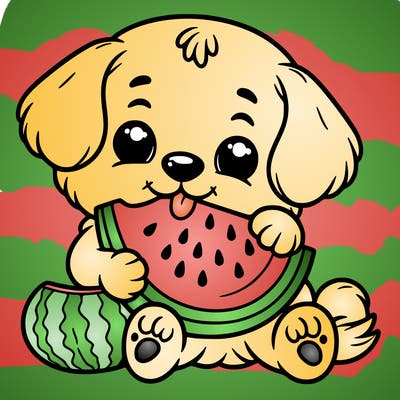 puppy eating a watermelon