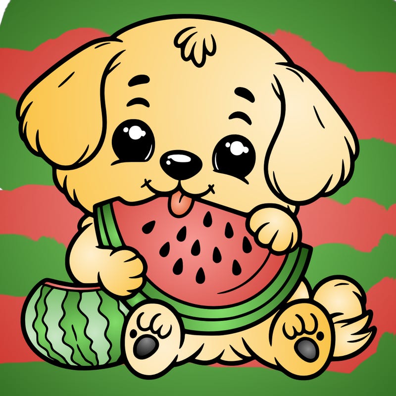 puppy eating a watermelon