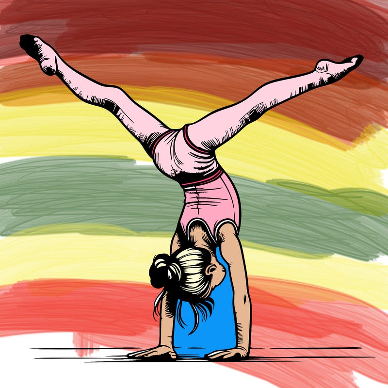 realistic gymnastic hand stand girl in four splits