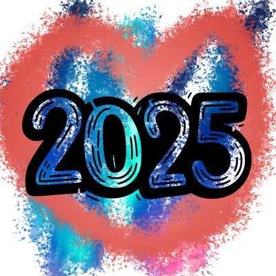 one line scrawled numbers sketch design “2025”